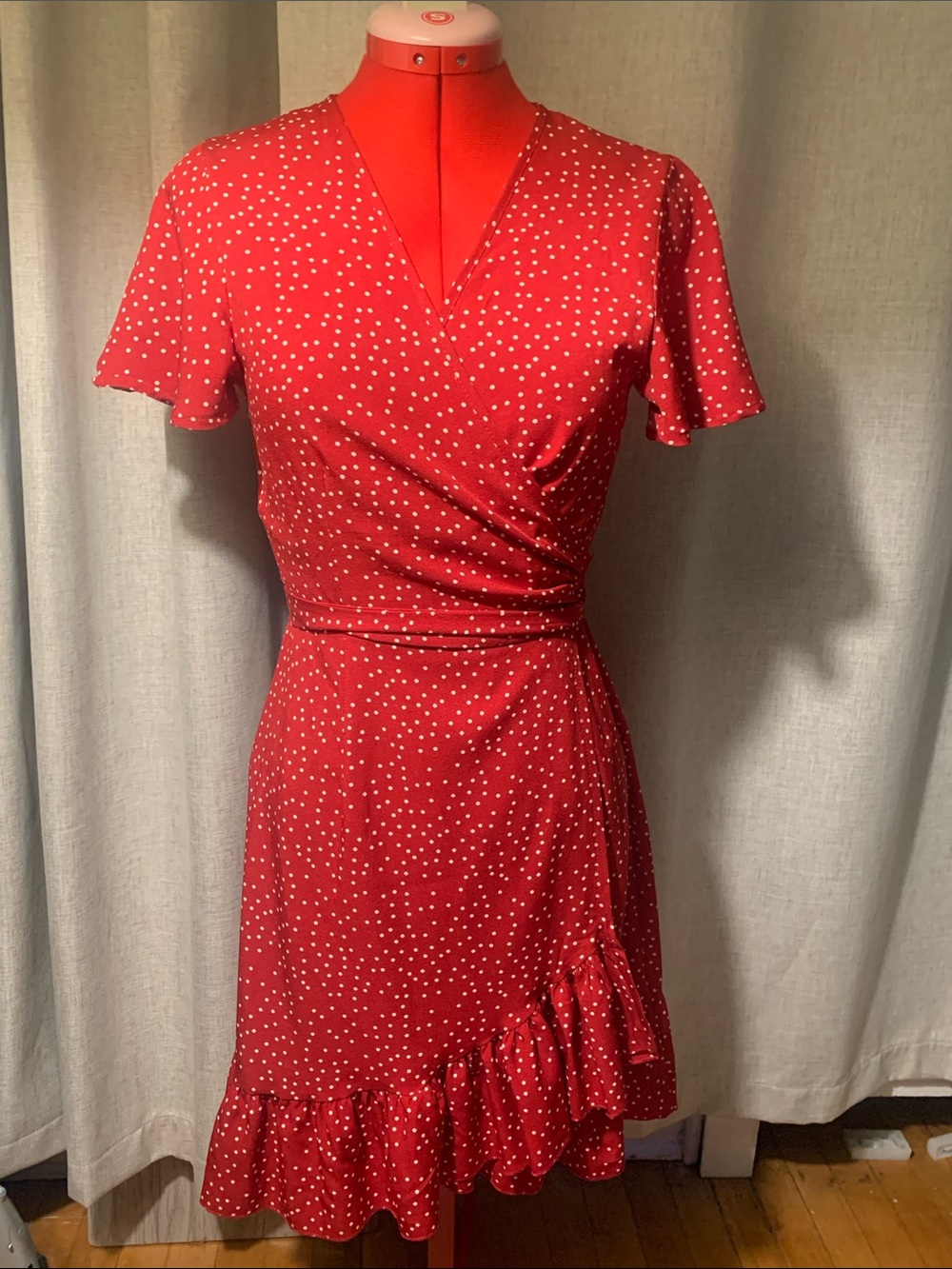 Red Polka Dot Wrap Dress - Casual Feminine Style